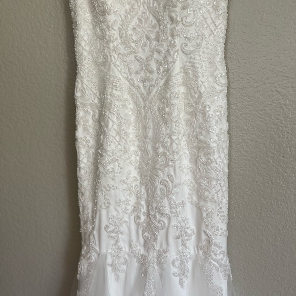 Flawed Dream Romance White Beaded Tulle Trumpet Maxi Dress - Picture 9 of 12